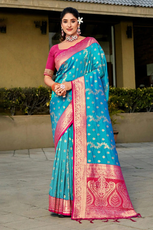 Sky Blue Colour Woven Work Banarasi Silk Saree SD1101777
