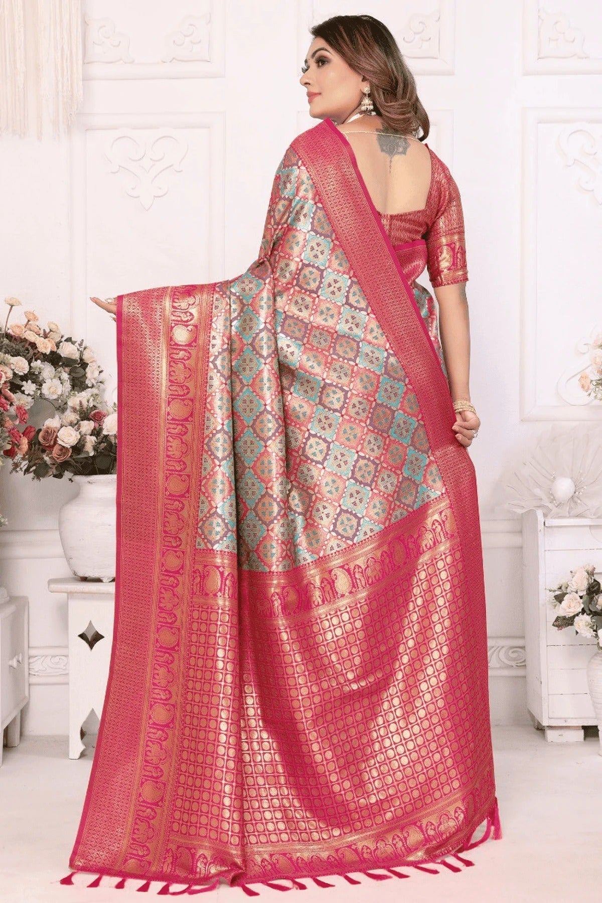Sky Blue Colour Woven Work Banarasi Silk Traditional Saree SD1250246 B