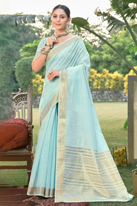 Sky Blue Colour Woven Work Cotton Saree SD1101574