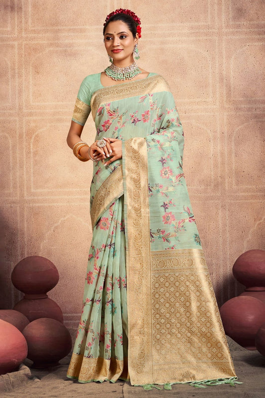 Sky Blue Colour Woven Work Cotton Saree SD1101663
