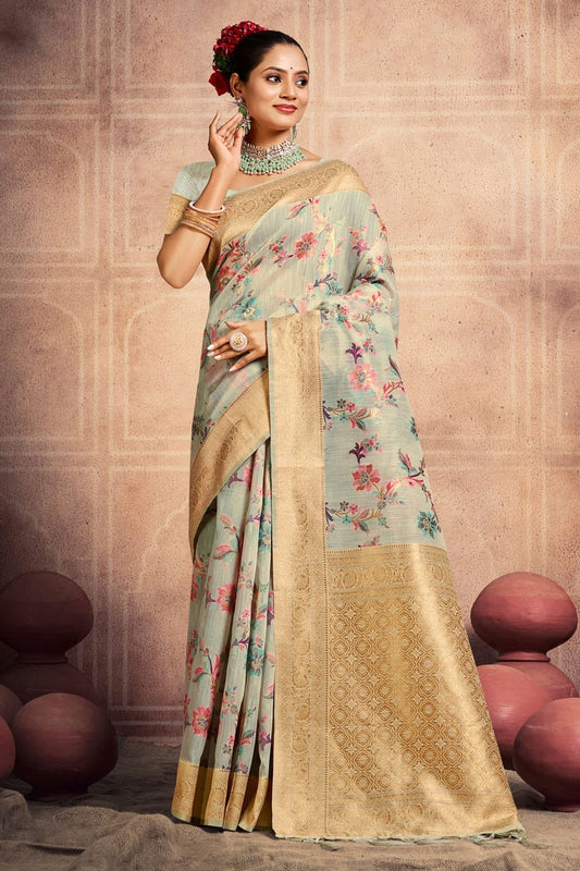 Sky Blue Colour Woven Work Cotton Saree SD1101664