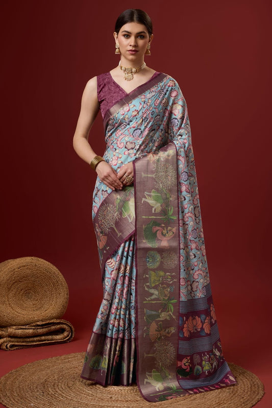 Sky Blue Colour Woven Work Cotton Saree SD1102108