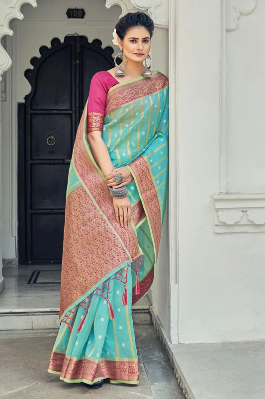 Sky Blue Colour Woven Work Organza Saree SD1101342