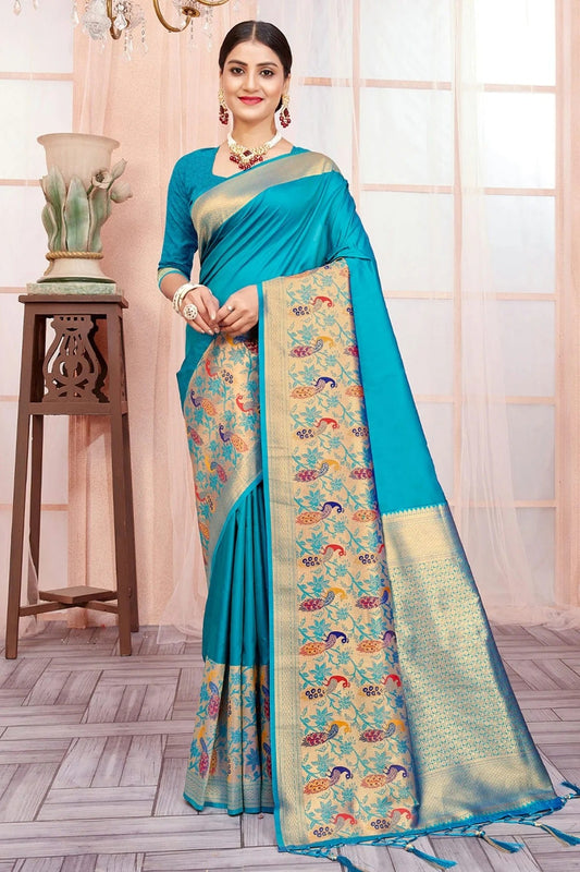 Sky Blue Colour Woven Work Paithani Silk Saree SD1101637