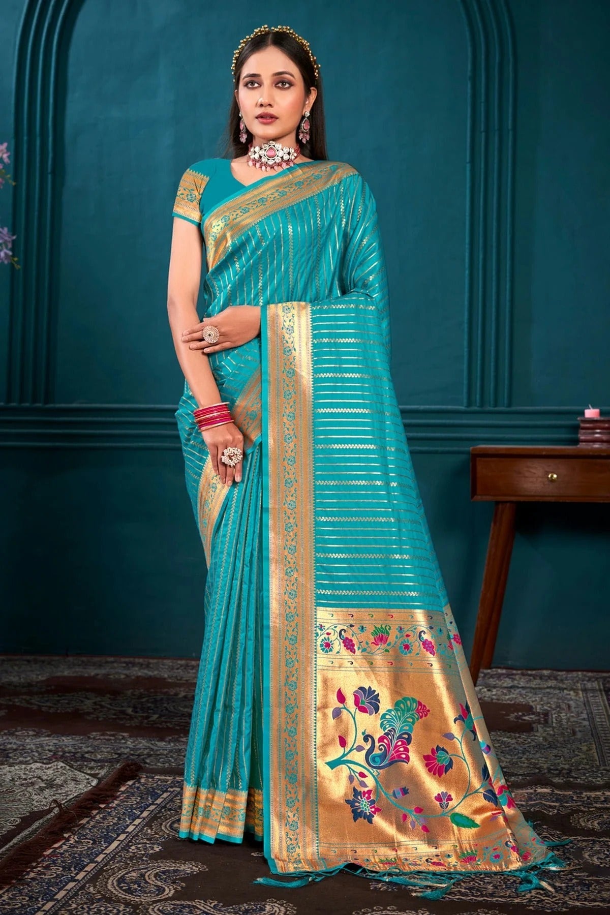 Sky Blue Colour Woven Work Paithani Silk Saree SD1101828