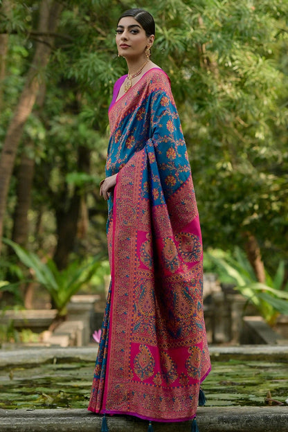 Sky Blue Colour Woven Work Pashmina Silk Saree SD1260028 A