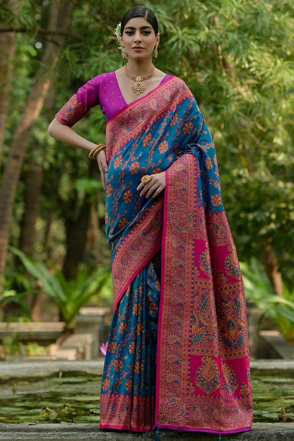Sky Blue Colour Woven Work Pashmina Silk Saree SD1260028