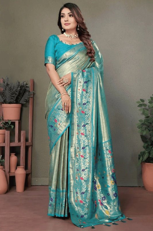 Sky Blue Colour Woven Work Pure Banarasi Tissue Silk Traditional Saree SD1250269