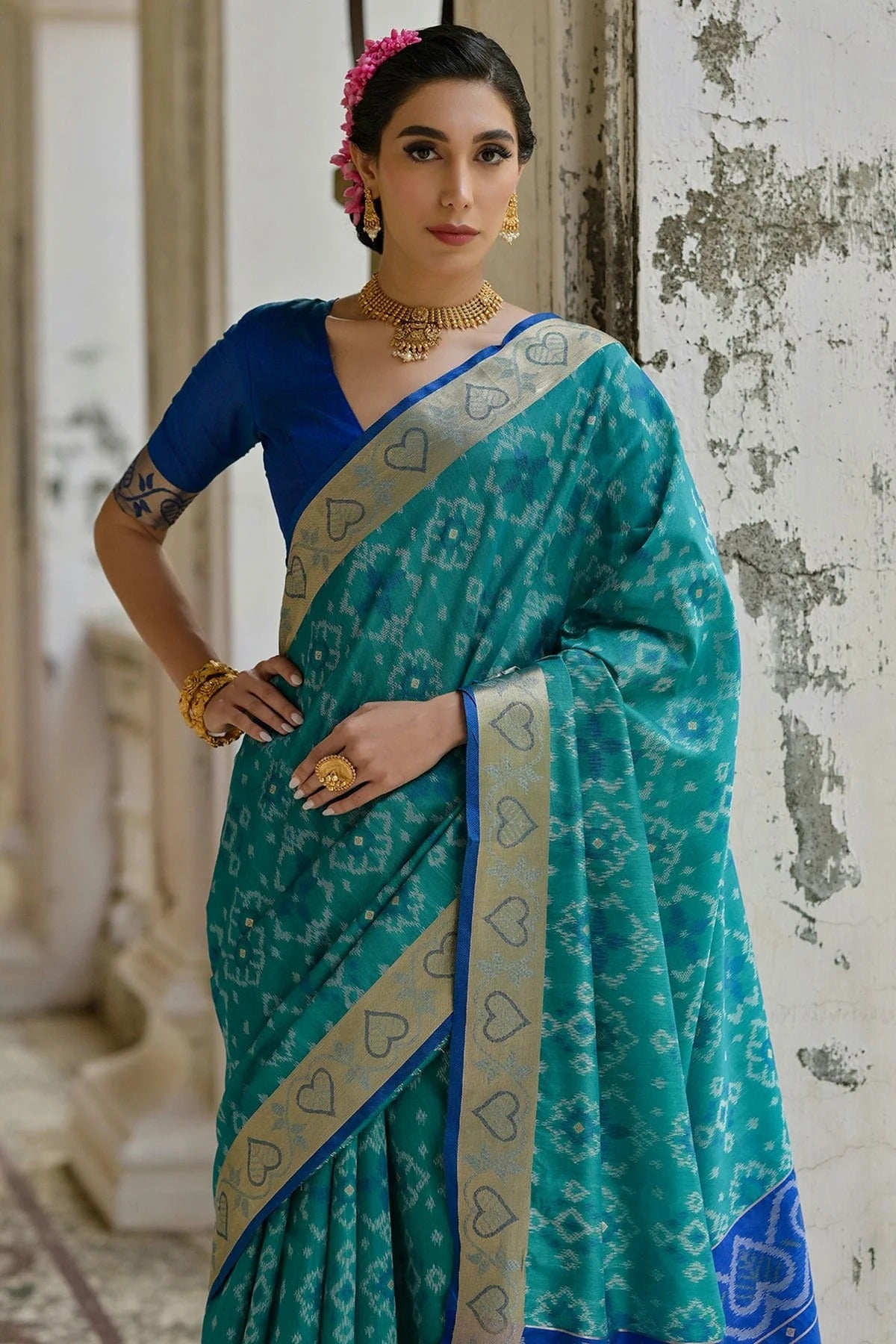 Sky Blue Colour Woven Work Raw Silk Saree SD1260035 B