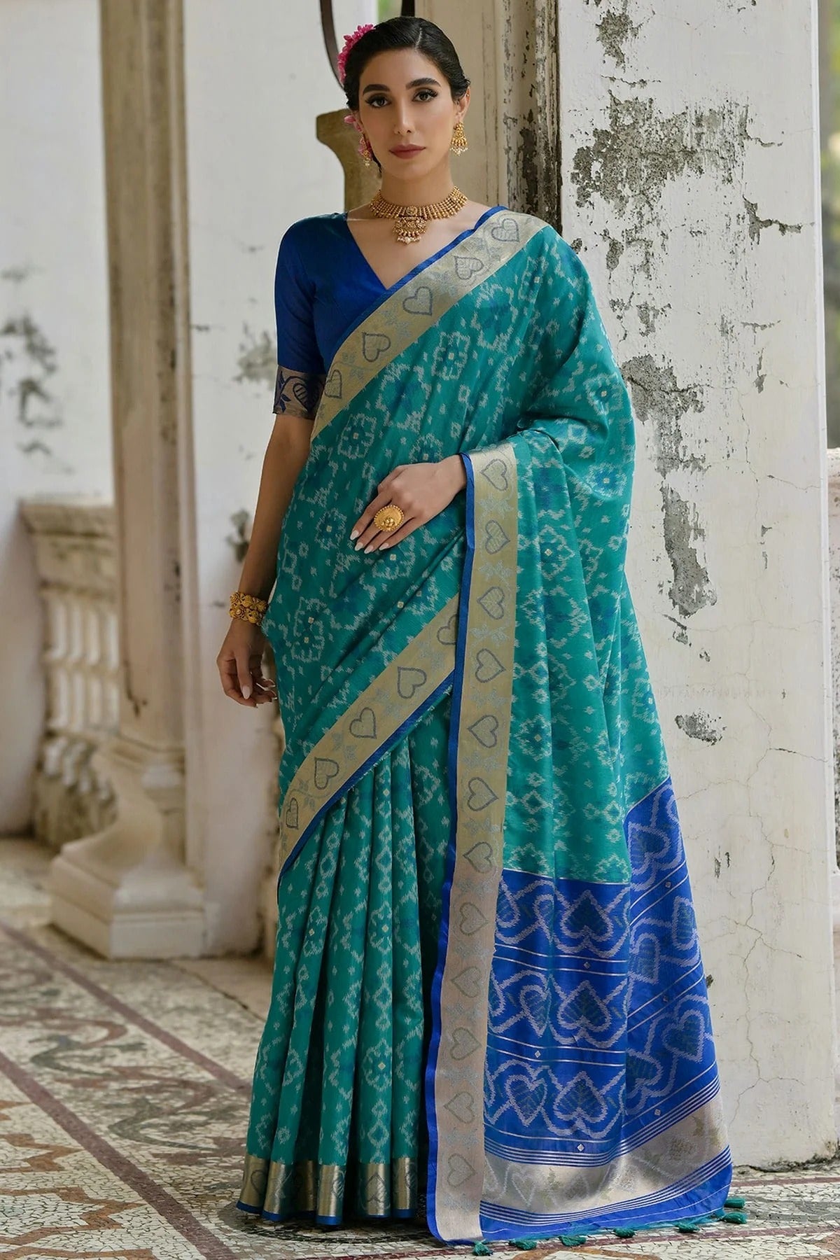 Sky Blue Colour Woven Work Raw Silk Saree SD1260035