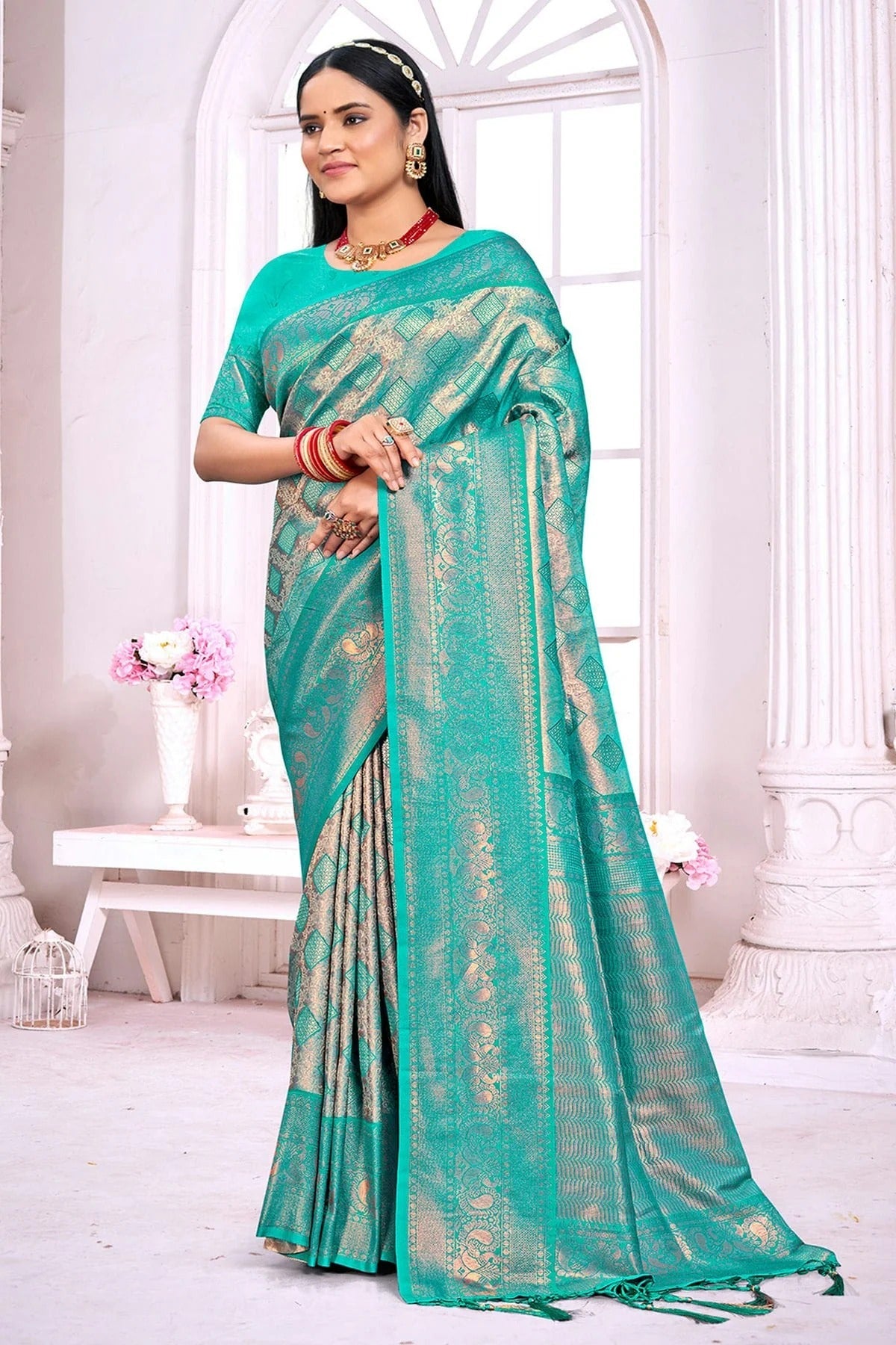 Sky Blue Colour Woven Work Silk Saree SD1102239