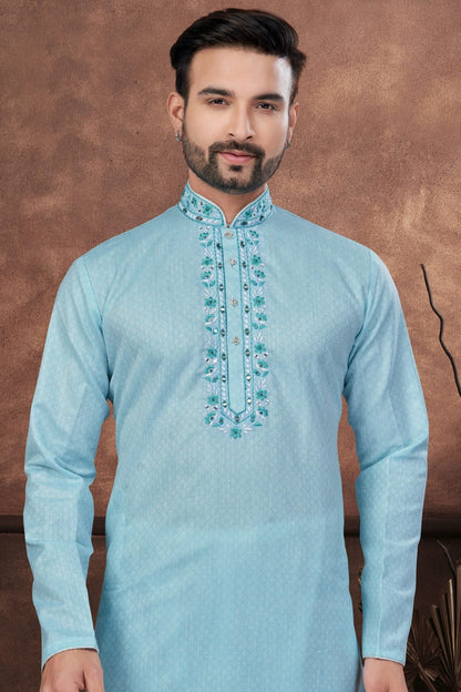 Sky Blue Cotton Kurta Pajama KP1040692 A
