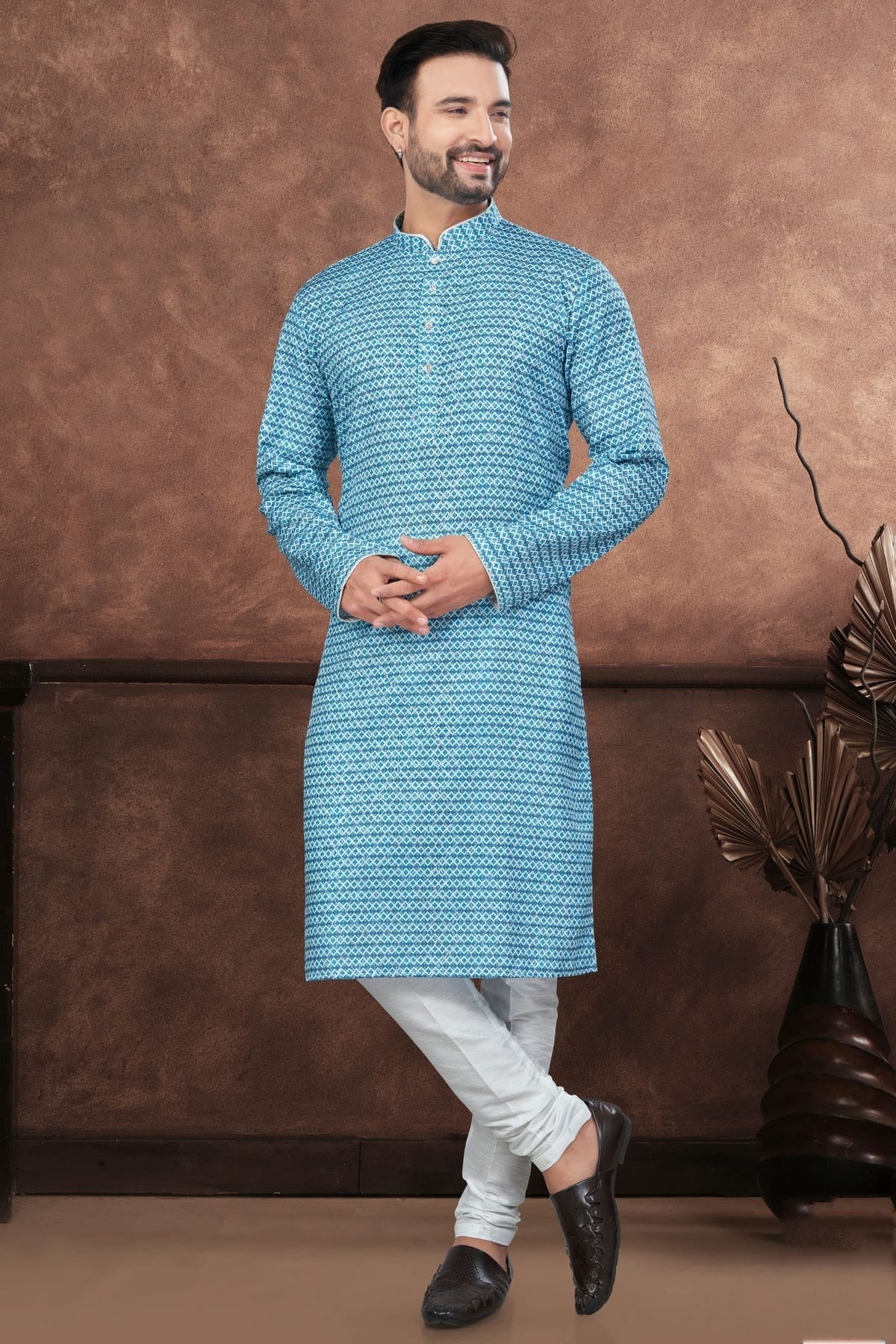 Sky Blue Jacquard Kurta Pajama KP1040680