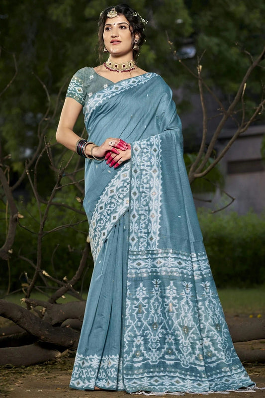 Slate Blue Colour Cotton Woven Work Traditional Saree SD1102932