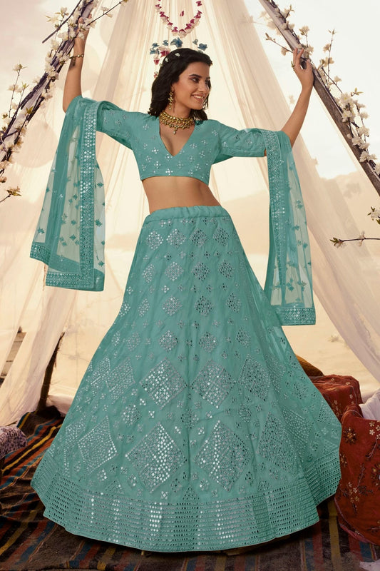 Slate Blue Colour Embroidery Organza Lehenga Choli LD1080694