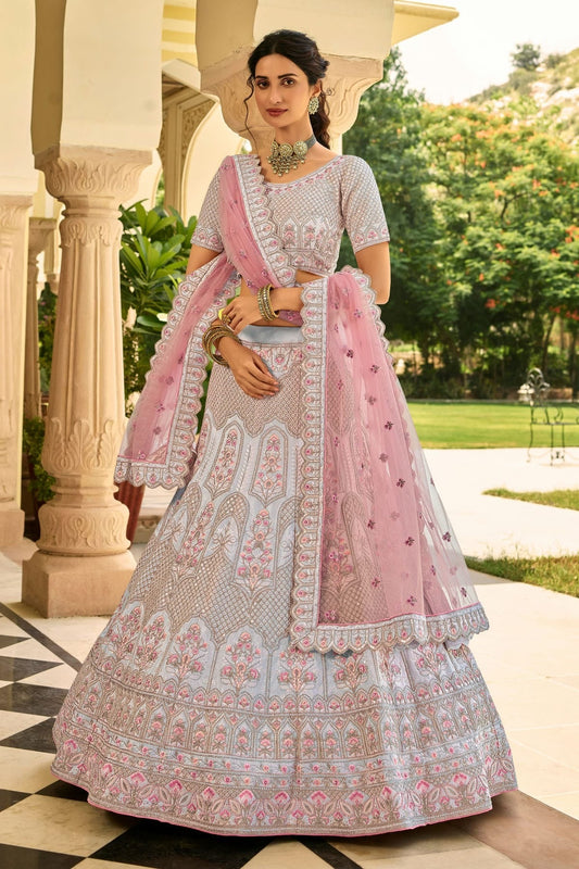 Slate Blue Colour Embroidery Organza Lehenga Choli LD1080818