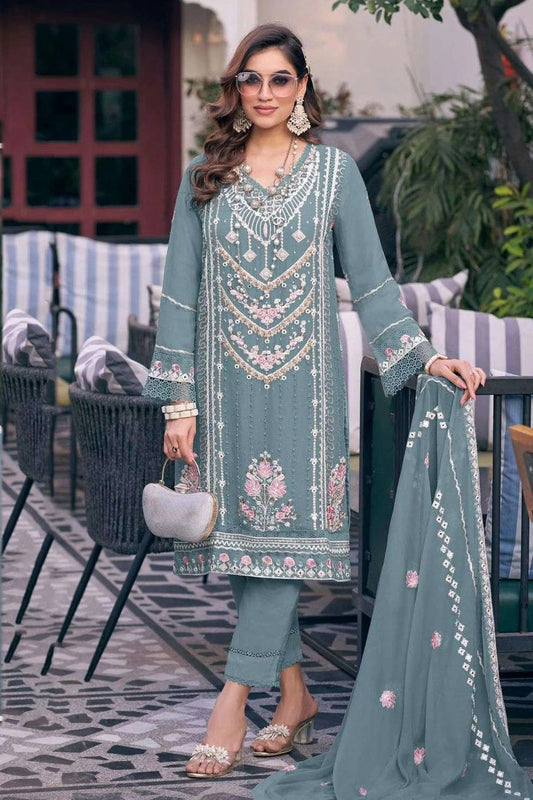 Slate Blue Colour Faux Georgette Pakistani Suit SM1140104