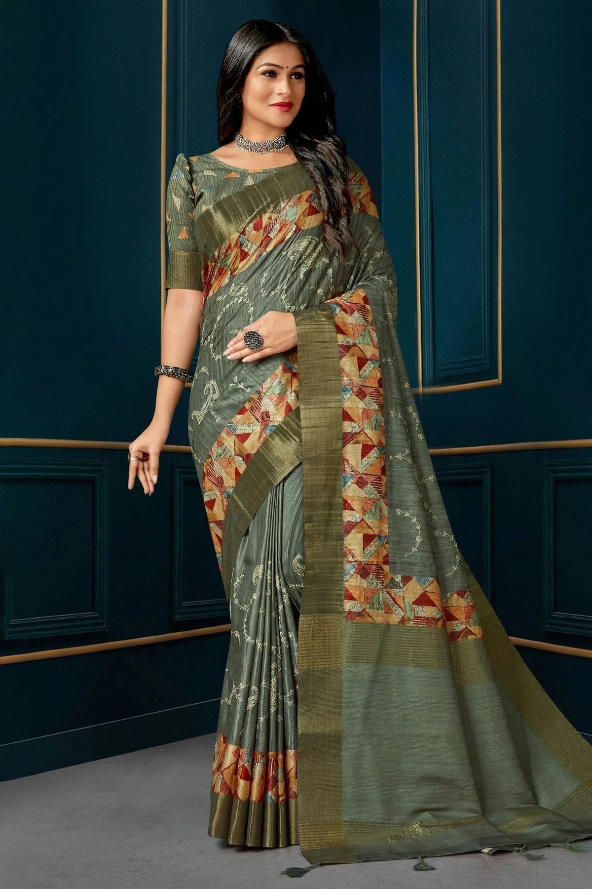 Slate Blue Colour Kotha Silk Traditional Saree LC1121647