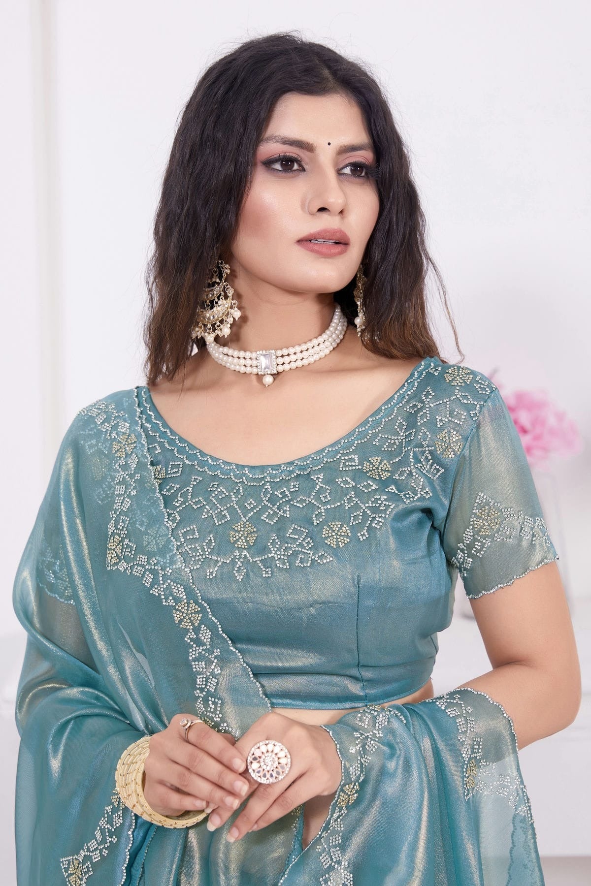 Slate Blue Colour Net Designer Saree LC1121786 A