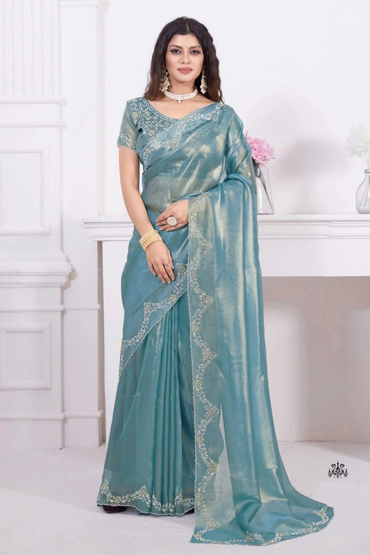 Slate Blue Colour Net Designer Saree LC1121786