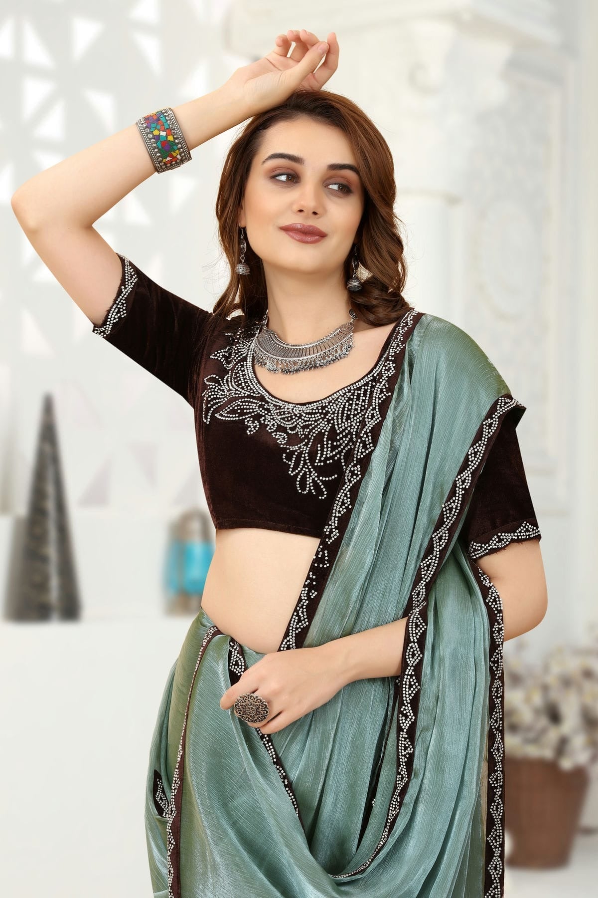 Slate Blue Colour Organza Designer Saree LC1121351 A