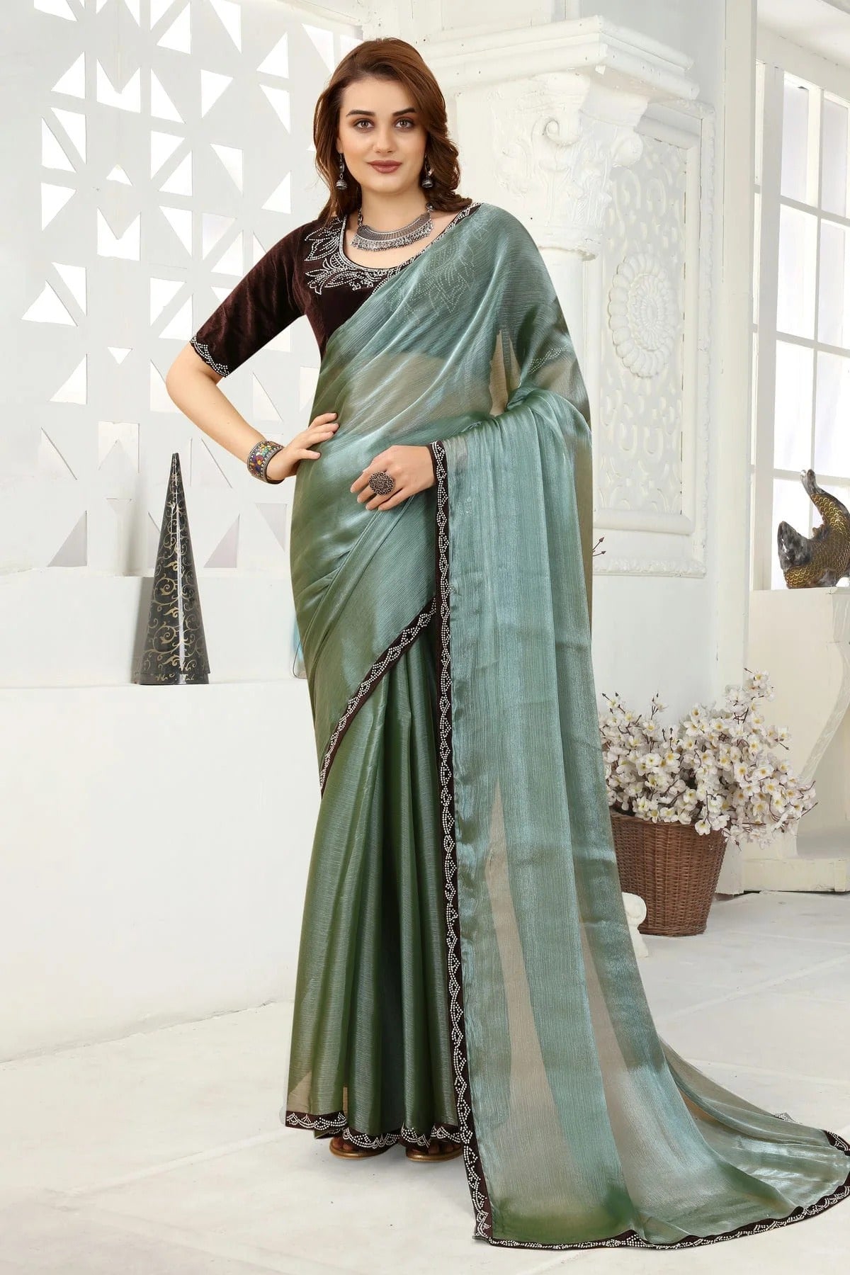Slate Blue Colour Organza Designer Saree LC1121351