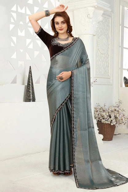 Slate Blue Colour Organza Designer Saree LC1121356