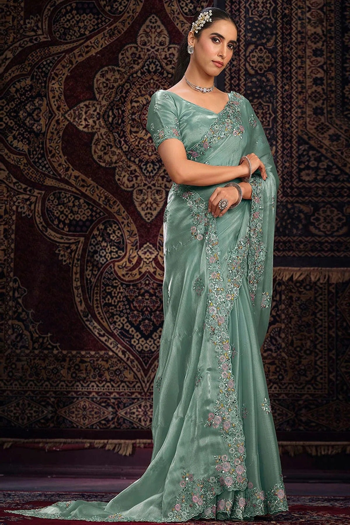 Slate Blue Colour Organza Designer Saree SD1080885 A