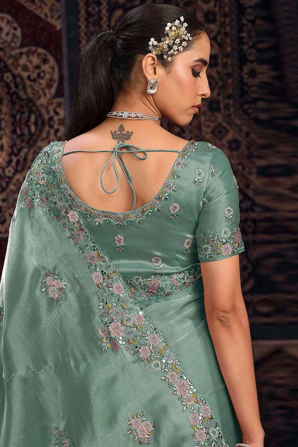 Slate Blue Colour Organza Designer Saree SD1080885 B