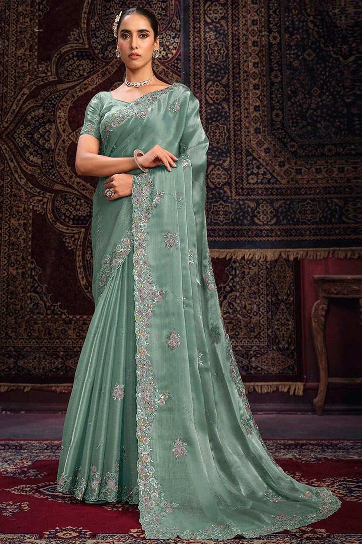 Slate Blue Colour Organza Designer Saree SD1080885