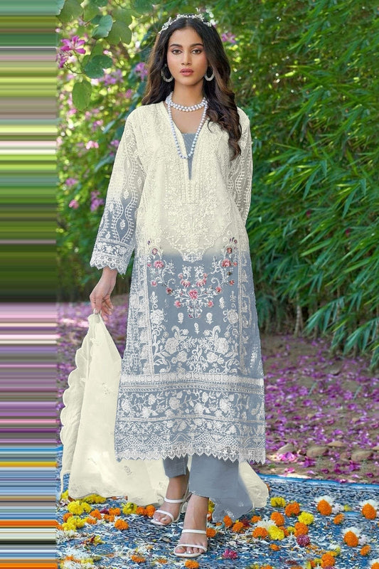 Slate Blue Colour Organza Pakistani Suit SM1140044