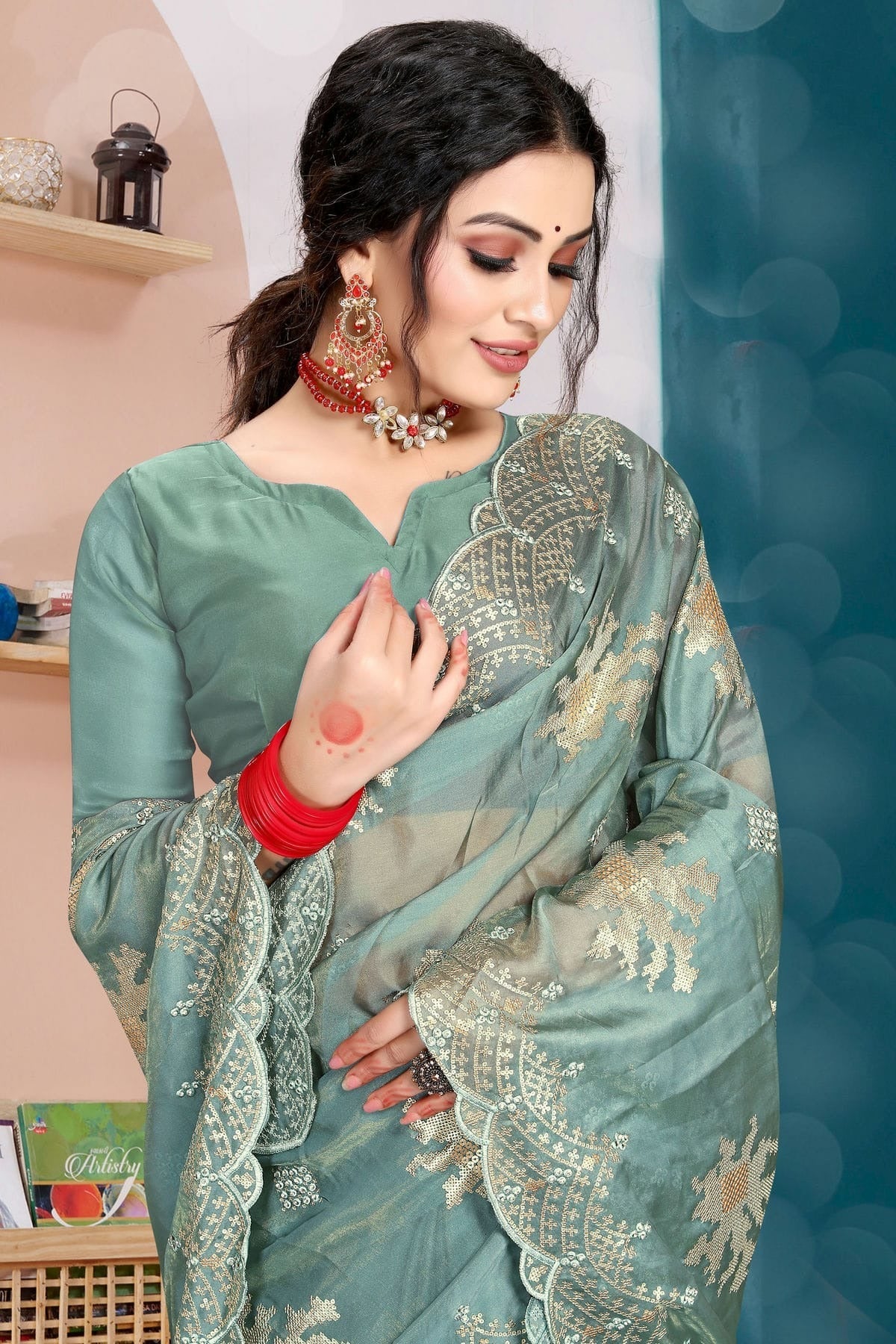 Slate Blue Colour Organza Silk Designer Saree LC1121342 A