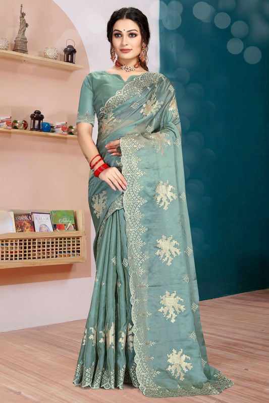 Slate Blue Colour Organza Silk Designer Saree LC1121342