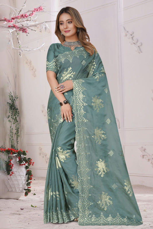 Slate Blue Colour Organza Silk Designer Saree LC1121458