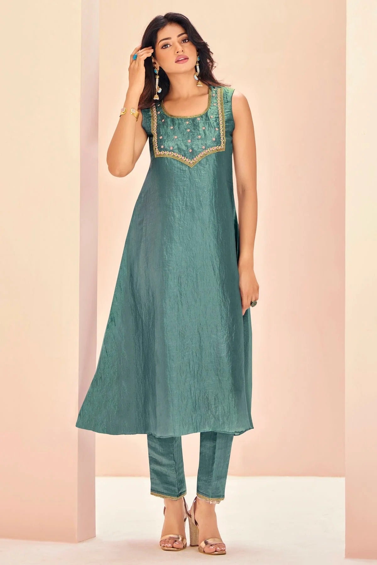 Slate Blue Colour Organza Top and Bottom TP1080930