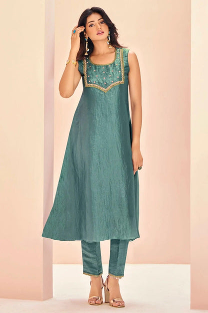 Slate Blue Colour Organza Top and Bottom TP1080930