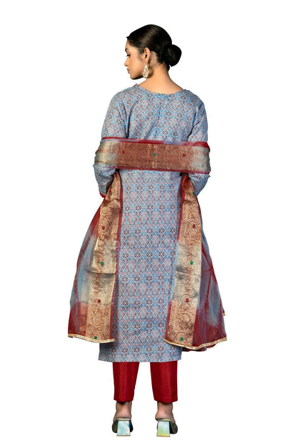 Slate Blue Colour Unstitched Cotton Fabric Straight Suit US1160955 A
