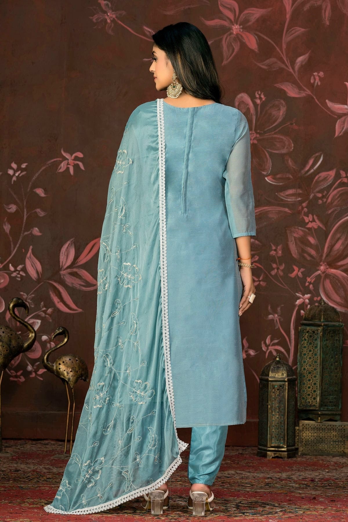 Slate Blue Colour Unstitched Modal Cotton Pant Style Suit US1161251 A