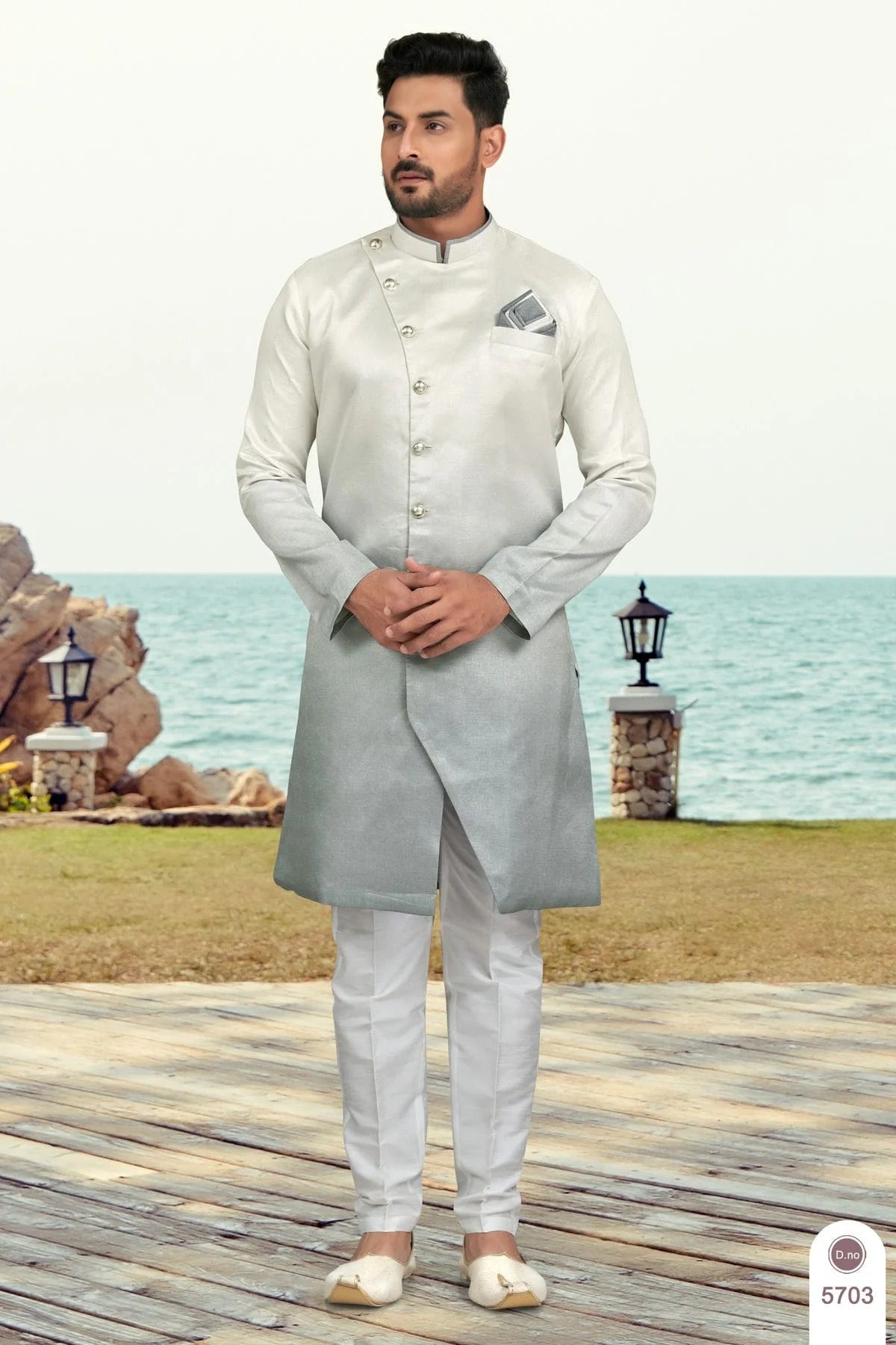 Slate Grey Colour Champion Silk Indo Western Sherwani SH1040499