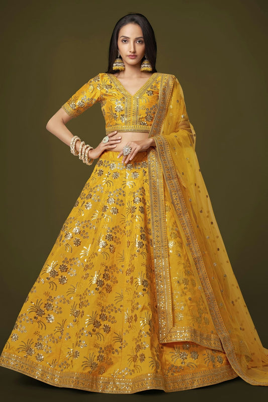 Slub Silk Embroidery A Line Lehenga Choli LC1010181