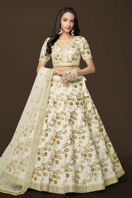 Slub Silk Embroidery A Line Lehenga Choli LC1010183