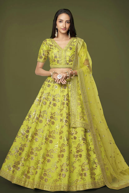 Slub Silk Embroidery A Line Lehenga Choli LC1010186