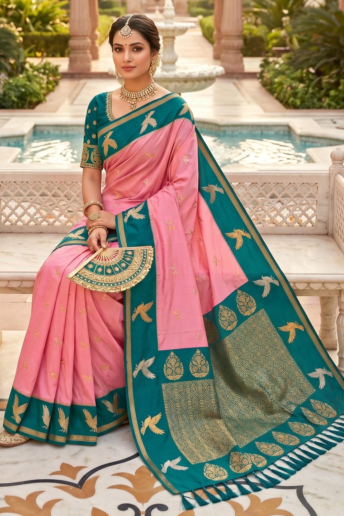 Soft Silk Woven Work Traditional Sarees In Baby Pink Colour