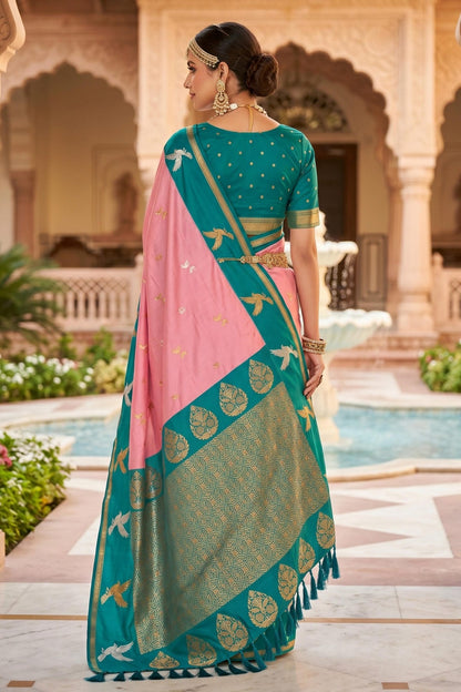 Soft Silk Woven Work Traditional Sarees In Baby Pink Colour