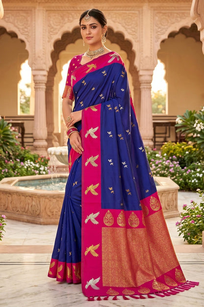 Soft Silk Woven Work Traditional Sarees In Blue Colour