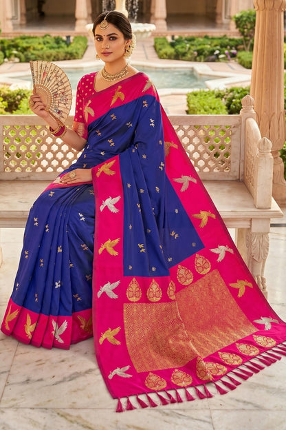 Soft Silk Woven Work Traditional Sarees In Blue Colour