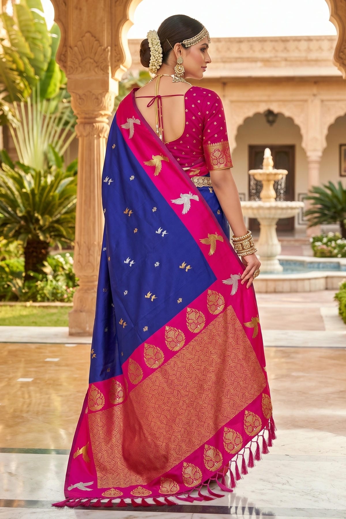 Soft Silk Woven Work Traditional Sarees In Blue Colour