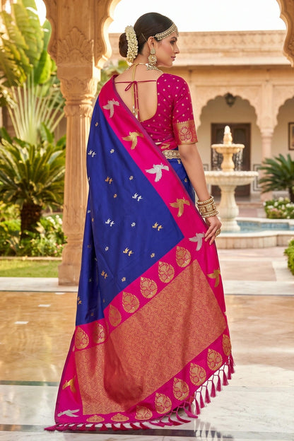 Soft Silk Woven Work Traditional Sarees In Blue Colour