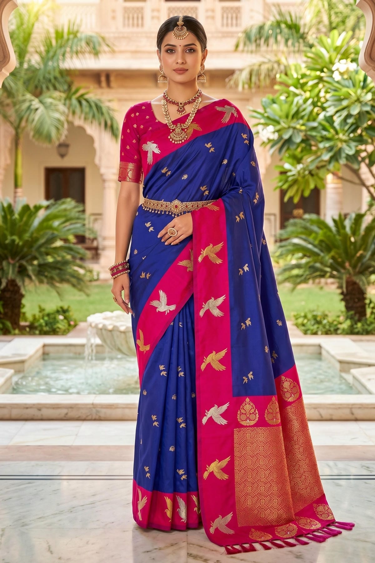 Soft Silk Woven Work Traditional Sarees In Blue Colour