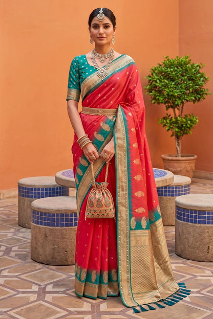Soft Silk Woven Work Traditional Sarees In Gajri Colour